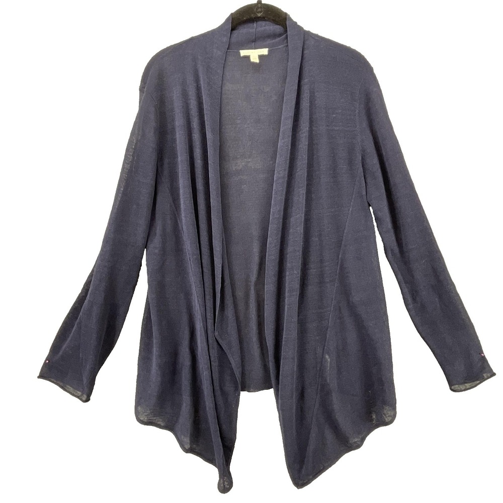 Eileen Fisher Cardigan Sweater Womens M‎ Blue Linen Nylon Open Knit Lightweight